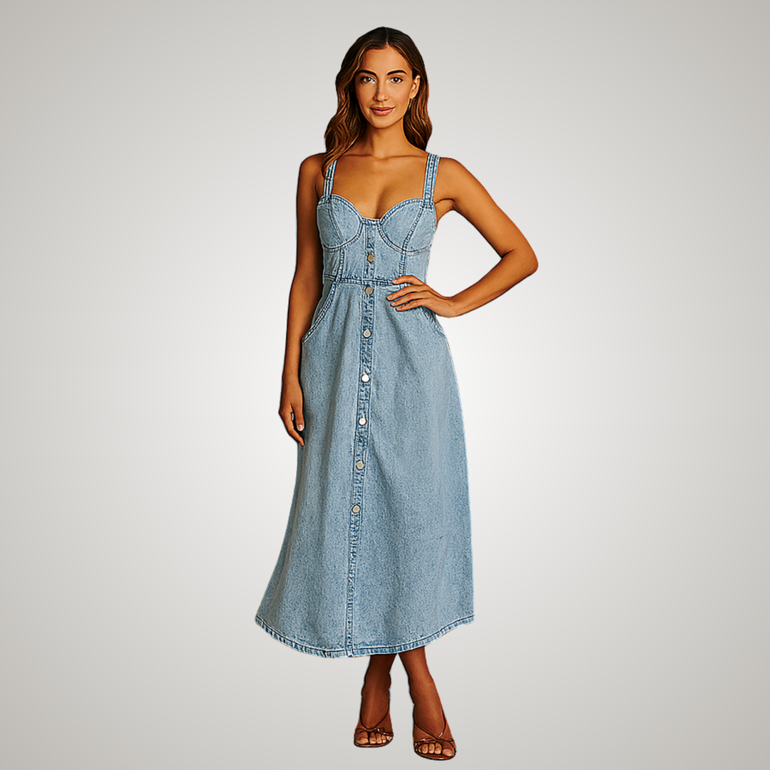 Aileen | Classic Sleeveless Button-Front Denim Dress